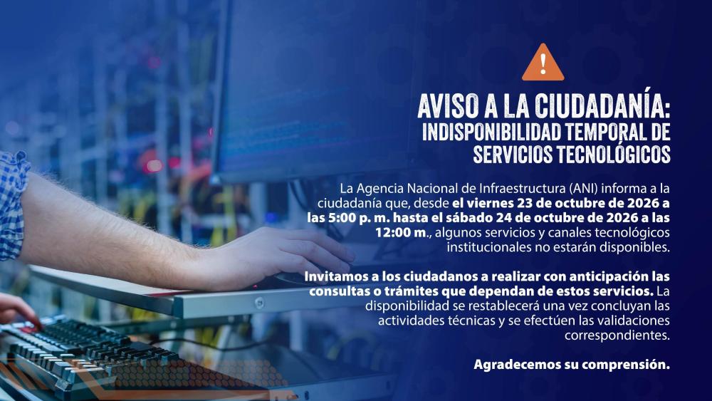 Imagen relacionada con AVISO A LA CIUDADANÍA:  INDISPONIBILIDAD TEMPORAL DE SERVICIOS TECNOLÓGICOS