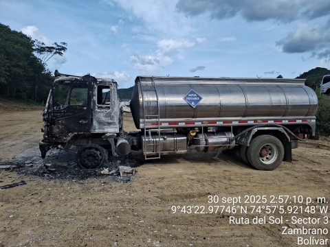 Ministerio de Transporte y ANI rechazan atentado contra equipos y maquinaria del proyecto Ruta de Sol 3, en el municipio de Zambrano    