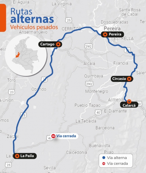 Mapa rutas alternativas Vehiculos pesados